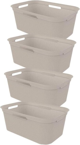 Set di cesti per la biancheria - Cesti in lino - Per il lavaggio dei vestiti - Con fori di ventilazione - Capacità: 40 litri - Colore: beige