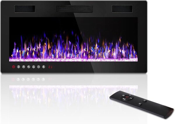 Camino elettrico da parete, modello integrabile - Per creare atmosfera e riscaldare - Effetto fiamma 3D - Larghezza 91 cm - Colore nero