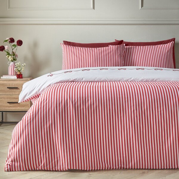 Set copripiumino e federa rosso/bianco per letto singolo 135x200 cm Bow Embroidery – Catherine Lansfield