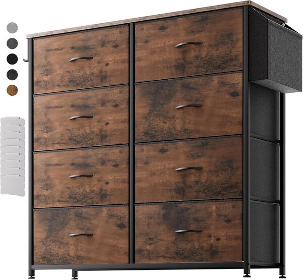 Comodino in tessuto - Mobile contenitore - Ideale per riporre vestiti - Cassetti senza odore - Dimensioni: 97x85 cm - Colore: marrone rustico