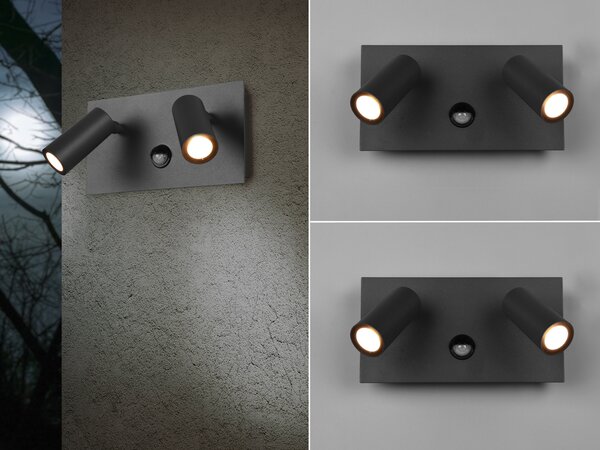 Set da 2 lampade da esterno con sensore di movimento e 2 faretti, lampade da facciata