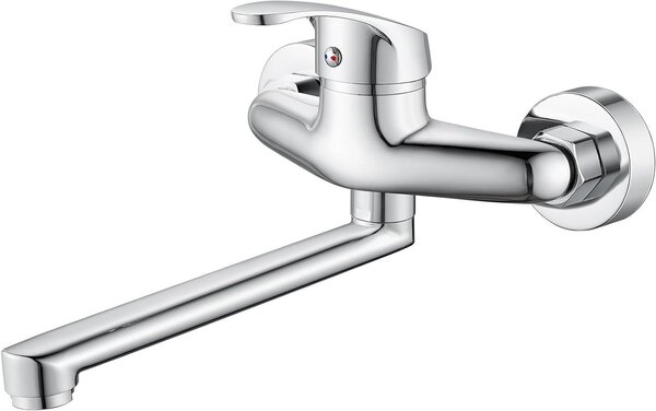 Rubinetto da cucina, montaggio a parete - Miscelatore per cucina - Acqua calda e fredda - Girevole a 360 gradi - Attacco tubo da 230 mm - Cromato