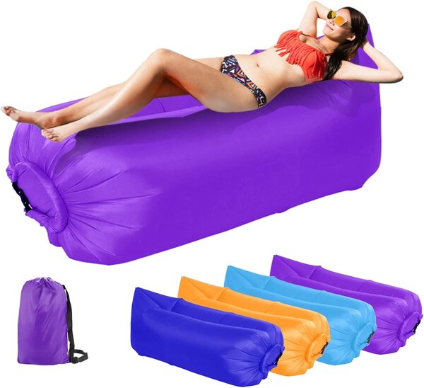 Divano gonfiabile ad aria - Sedia gonfiabile relax - Ideale per il relax all'aperto - Poggiatesta ergonomico - 235 x 72 cm - Viola