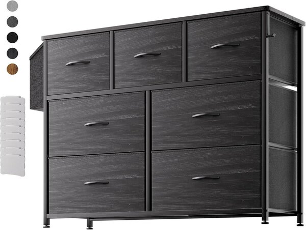 Comodino in tessuto - Unità di stoccaggio - Organizzazione degli spazi - Rivestimento senza odore - 7 cassetti grandi - Colore: nero carbone