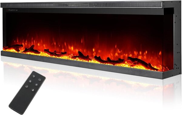Camino elettrico a incasso – Atmosfera accogliente – Vista panoramica su 3 lati – Larghezza 153 cm – Colore nero