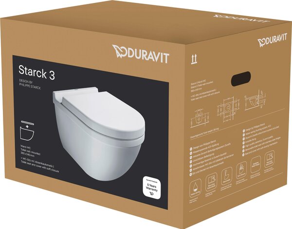 Ensemble wc suspendu Duravit Starck 3, fixation dissimulée, avec siège de WC à fermeture amortie, blanc, 42250900A1, 42250900A1
