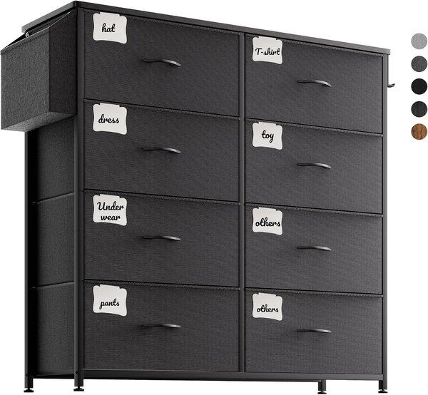 Cassettiera in tessuto - Mobile contenitore - Organizzazione degli spazi - 8 cassetti grandi - Larghezza 45 cm - Grigio antracite