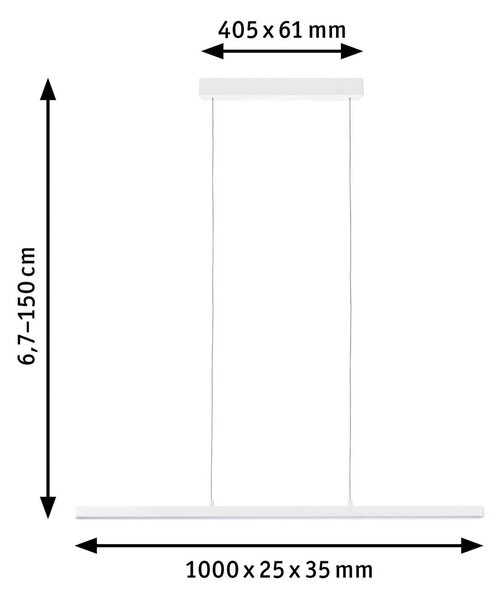 Paulmann Lampada LED a sospensione Lento, bianca, 100 cm, luce verso dimmerabile, Bianco / Opale, Soggiorno / Sala da pranzo, Alluminio, Moderno