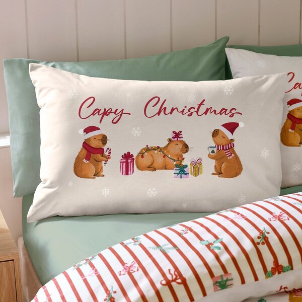 Set copripiumino e federa di colore naturale per letto singolo 135x200 cm Capy Christmas – Catherine Lansfield
