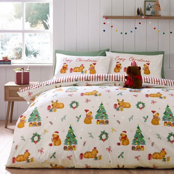 Set copripiumino e federa di colore naturale per letto singolo 135x200 cm Capy Christmas – Catherine Lansfield