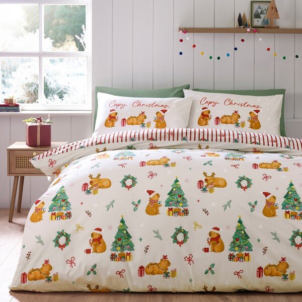 Set copripiumino e federa di colore naturale per letto singolo 135x200 cm Capy Christmas – Catherine Lansfield
