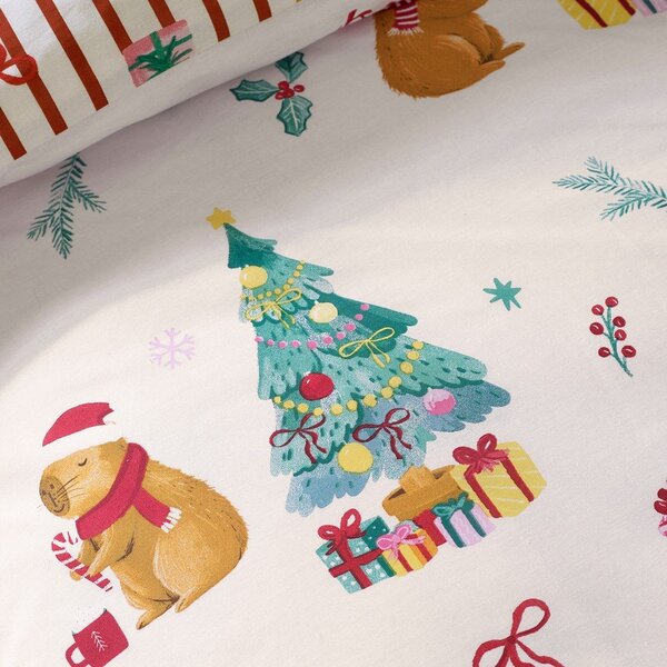 Set copripiumino e federa di colore naturale per letto singolo 135x200 cm Capy Christmas – Catherine Lansfield