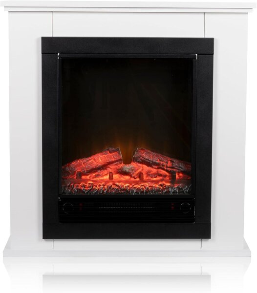 Camino elettrico a parete - Camino con rivestimento - Riscaldamento per la zona giorno - Effetto fuoco realistico - 80 x 80 cm - Bianco