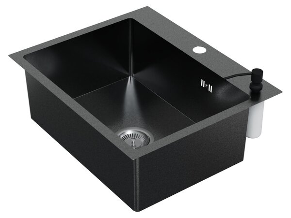 HAGO24 Lavello da incasso 55x45 cm Lavello da cucina in acciaio inox Lavello angolare Set di scarico Isolamento acustico Universale Antracite Dispenser sapone