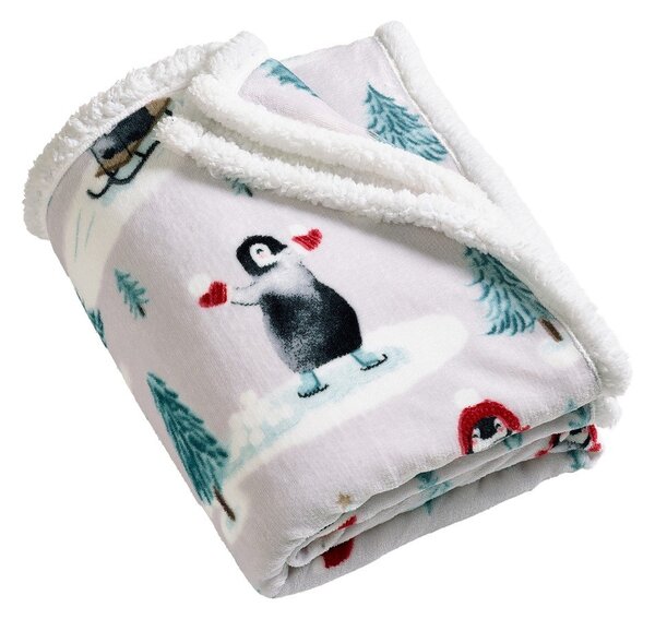 Coperta bianca a tema natalizio 170x130 cm Christmas Sherpa Penguins – Catherine Lansfield