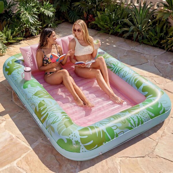 Lettino gonfiabile solare - Galleggiante gonfiabile - Relax in acqua - Extra grande e confortevole - 215 cm - Ciano rosa