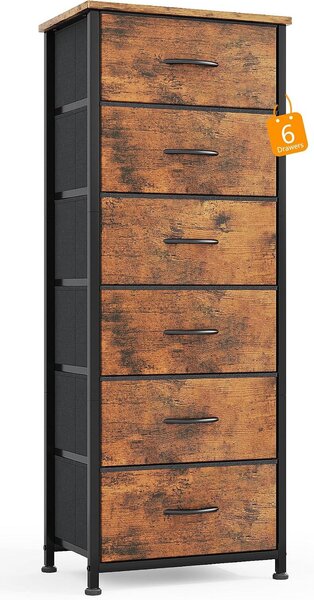 Mobiletto contenitore con cassetti - Comodino contenitore - Organizzazione della camera da letto - Struttura in metallo robusta - Altezza 137 cm - Colore marrone rustico
