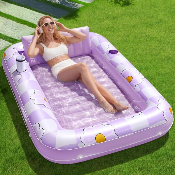 Lettino gonfiabile per piscina - Galleggiante per il relax - Ideale per rilassarsi in acqua - Con portabicchieri - 178 x 117 cm - Viola