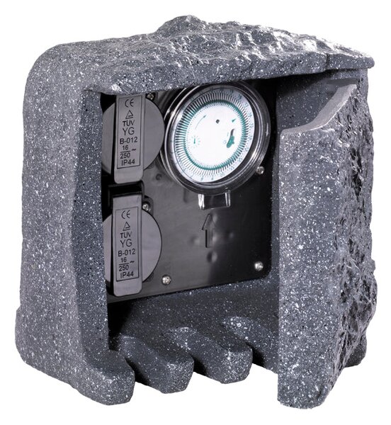 Torretta 2 Spine Shuko + Timer da Esterno IP44 in Poliestere Grigio