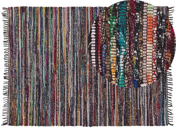 Tappeto tappetino Cotone Poliestere Scuro Multicolore 160 x 230 cm A Righe con Frangia Rettangolare Fatto a Mano Boho Eclettico Beliani