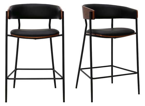 Sgabelli da bar di design neri e legno scuro noce H66.5 cm (lotto di 2) DANTE