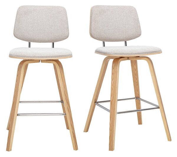 Sgabelli da bar in tessuto effetto velluto testurizzato beige e legno chiaro H66 cm (lotto di 2) SEGUR