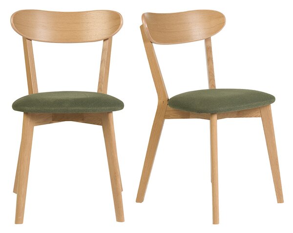 Sedie vintage in legno chiaro rovere e tessuto effetto velluto testurizzato verde kaki (lotto di 2) DOVE