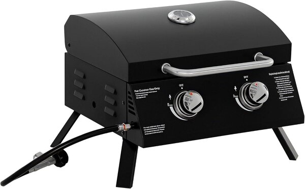 Griglia per barbecue a gas - Barbecue portatile - Cucina all'aperto - Due bruciatori - 55 x 46,5 cm - Nero