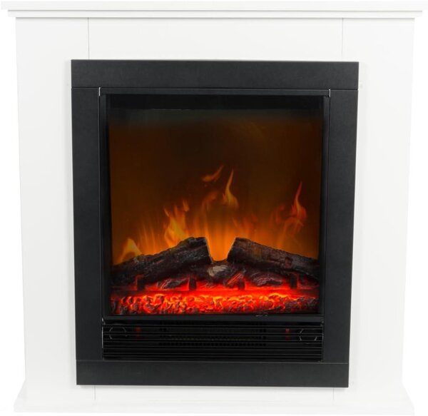Camino elettrico a parete - Camino con rivestimento - Riscaldamento per la zona giorno - Effetto fiamma realistico - 70 x 71 cm - Bianco