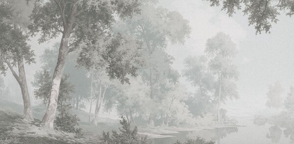 Carta da parati Paesaggio grigio e bianco con alberi e un fiume, Carta da parati Natura, Carta da parati popolare, t00856 - Tapeko.it