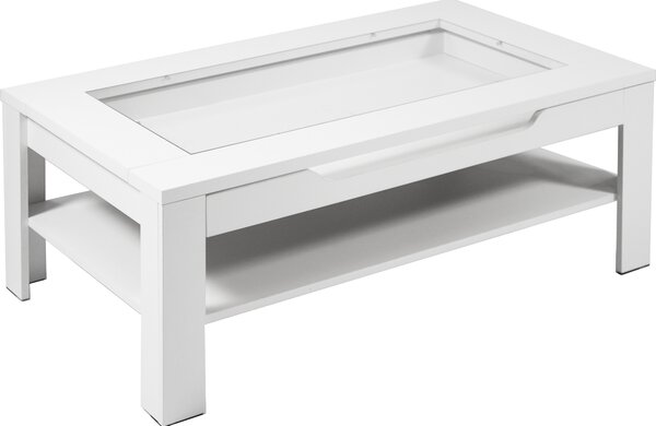 ByLIVING Tavolino Ralph, melamina bianca, cassetto con intaglio in vetro, con scomparto per decorazioni, 110 x 67 cm