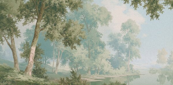 Carta da parati Acquerello raffigurante alberi e un fiume, Carta da parati Natura, Carta da parati popolare, t00856v1 - Tapeko.it