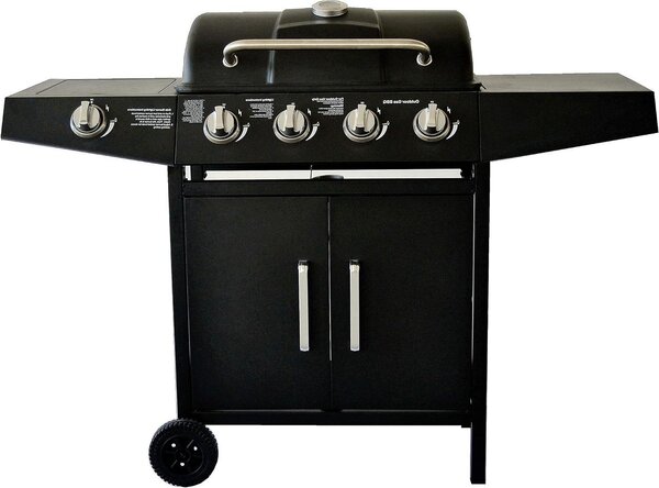 Barbecue a gas - Cucina esterna con griglia - Ideale per preparare grandi pasti - Sistema con 4+1 bruciatori - Dimensioni: 132x50x105 cm - Colore: nero
