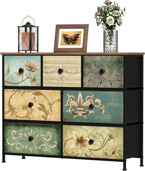 Mobiletto contenitore con cassetti - Organizzatore per la casa - Per organizzare la stanza - Motivo vintage - Larghezza 99 cm - Marrone