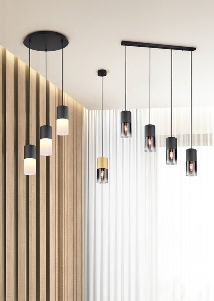 Lampada a Sospensione da Interno E27 in Metallo Nero Opaco