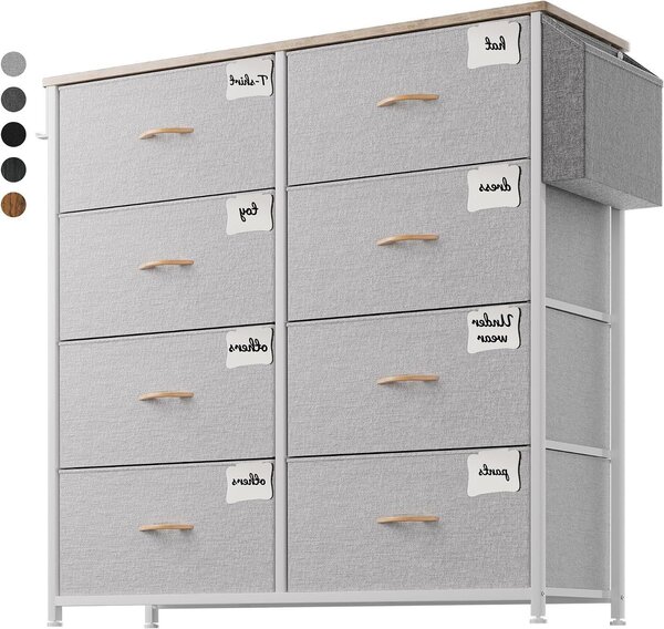 Comodino in tessuto - Mobile contenitore - Organizzazione degli oggetti - Rivestimento senza odore - 8 cassetti - Grigio chiaro