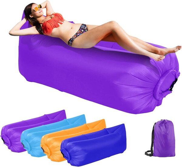 Divano gonfiabile ad aria - Sedia gonfiabile relax - Ideale per il relax all'aperto - Poggiatesta ergonomico - 235 x 72 cm - Viola