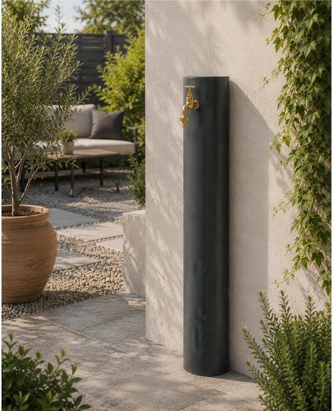 Fontana da Giardino Mezza Luna da Muro per chi ha l'attacco Acqua a muro Dimensioni 15,3x8xh 95 cm con tubo rubinetto, flessibile e Gomito resistente al gelo Colore ANTRACITE