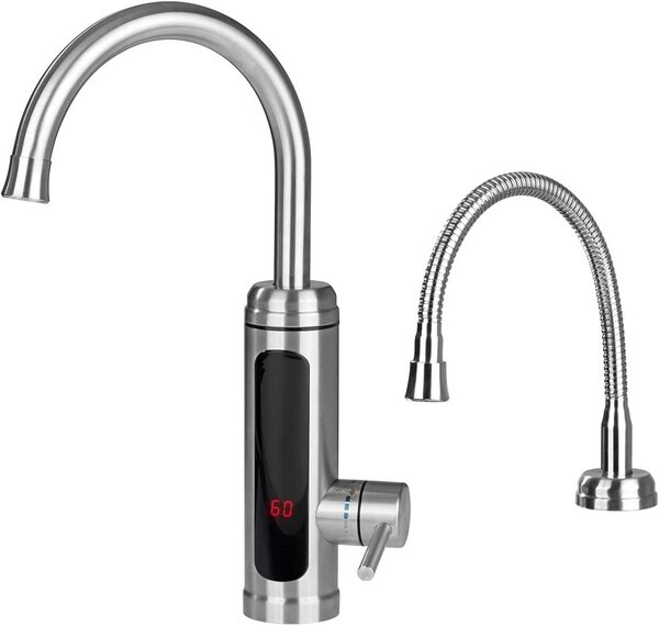 Rubinetto con resistenza integrata per acqua calda istantanea - Rubinetto da cucina con acqua calda immediata - Acqua calda istantanea - Resistenza integrata per riscaldamento dell'acqua - Rotazione a 360° - Argento