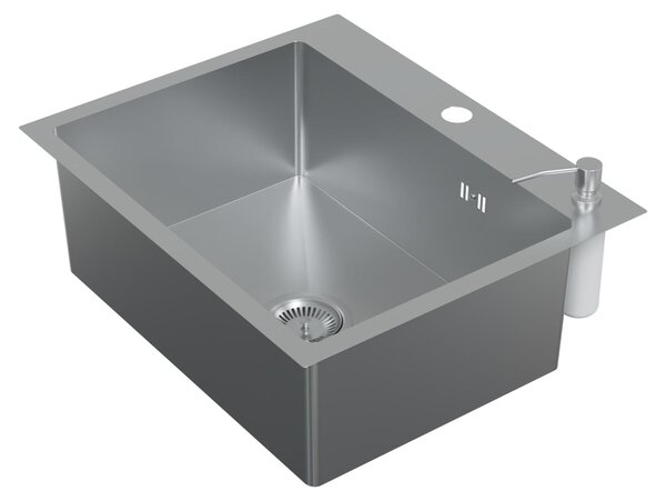 HAGO24 Lavello da incasso 55x45 cm in acciaio inossidabile per cucina, lavello angolare, set di scarico, insonorizzazione, universale, argento, dispenser di sapone
