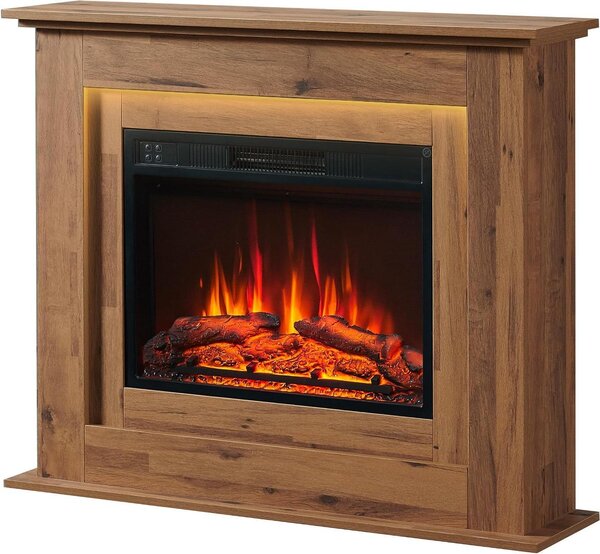 Camino elettrico - Camino aperto standard - Crea atmosfera - Effetto fiamme 3D - 2000 Watt - Impiallacciatura in noce scuro