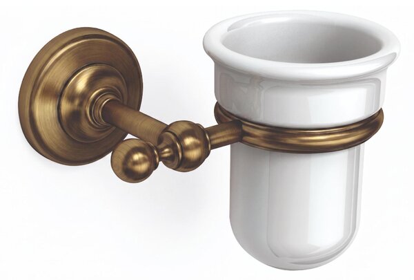 Porta bicchiere sospeso in ottone cromato con contenitore in ceramica BRITISH Dimensioni 13,5x11,5xh10 cm Stile Inglese Classico primo Novecento porcellana finitura Bronzo