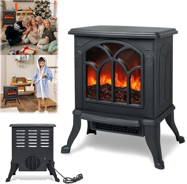 Stufa elettrica a camino – Riscaldamento decorativo – Riscalda gli ambienti – Effetto fiamma realistico – 40 x 25 x 45 cm – Colore: nero