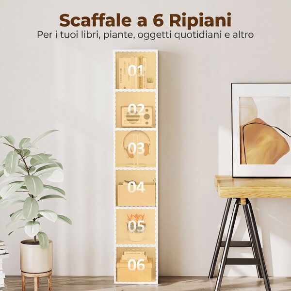 HOMCOM Libreria a 6 Ripiani, Scaffale Autoportante per Soggiorno | Aosom Italy
