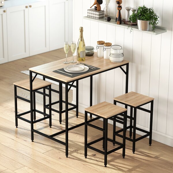 HOMCOM Set Tavolo Alto con 4 Sgabelli Stile Industriale in Metallo e Legno, Arredamento Moderno Soggiorno e Cucina, Marrone, Rovere Chiaro|Aosom Italy