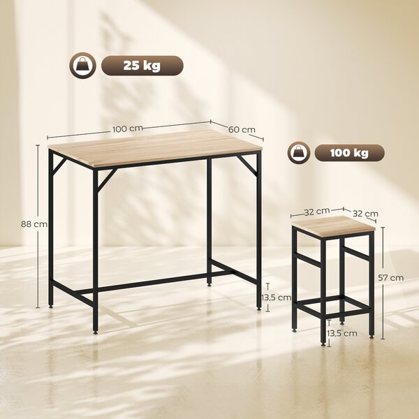 HOMCOM Set Tavolo Alto con 4 Sgabelli Stile Industriale in Metallo e Legno, Arredamento Moderno Soggiorno e Cucina, Marrone, Rovere Chiaro|Aosom Italy