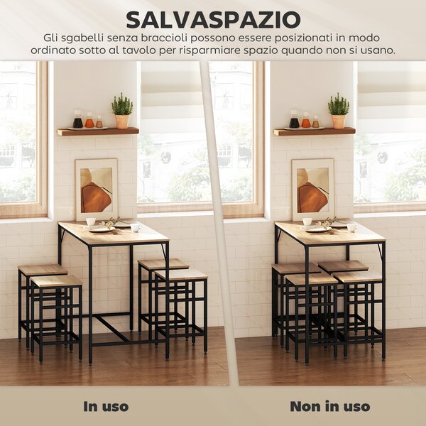 HOMCOM Set Tavolo Alto con 4 Sgabelli Stile Industriale in Metallo e Legno, Arredamento Moderno Soggiorno e Cucina, Marrone, Rovere Chiaro|Aosom Italy