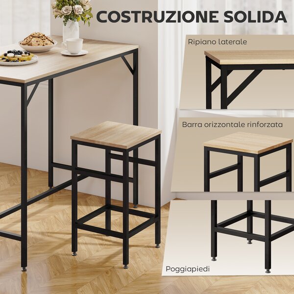 HOMCOM Set Tavolo Alto con 4 Sgabelli Stile Industriale in Metallo e Legno, Arredamento Moderno Soggiorno e Cucina, Marrone, Rovere Chiaro|Aosom Italy