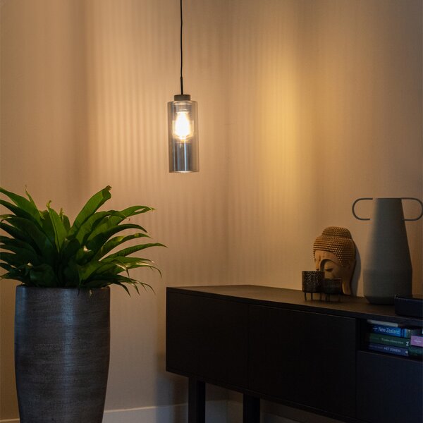 Lampada a sospensione Art Déco nera con vetro fumé - Laura