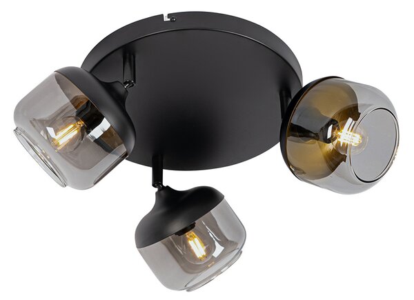Faretto di design nero con vetro oro e fumé 3 luci rotondo - Kyan
